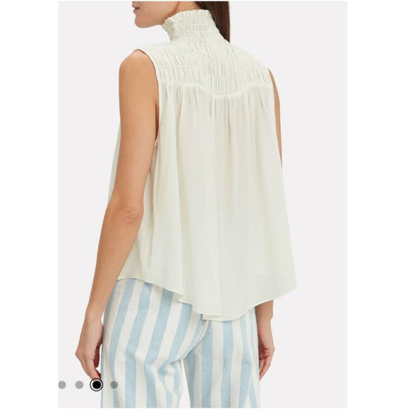 NWT‎ NEW FRAME Smocked Silk Sleeveless Mock Neck Top White XS - Picture 4 of 12